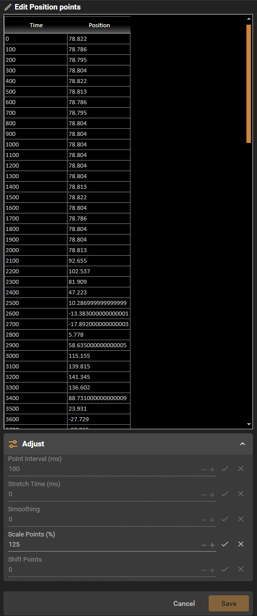 Scale Points set to 125 and waiting, with the other four adjustments greyed out and Save unavailable